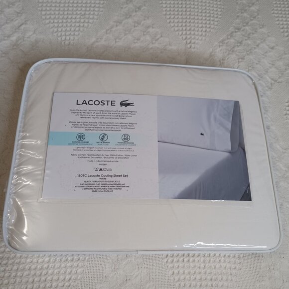 Lacoste Sheet Set White 4pcs Cooling Solid 100% Cotton size Queen - Picture 2 of 10